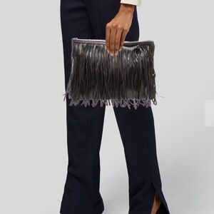 LIKE NEW - Bergdorf Goodman Leather Fringe Evening Clutch Bag